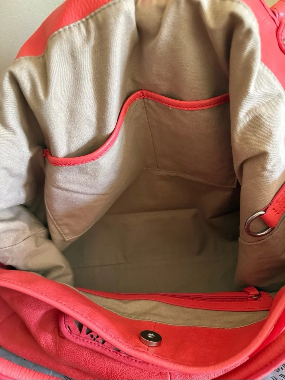 Isabella Fiore Large Laser-Cut Tote Bag – Coral Pink